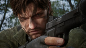 Gros plan de Snake visant avec son arme dans Metal Gear Solid Delta