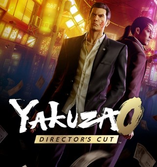 Jaquette de Yakuza 0 Director's Cut montrant Kazuma Kiryu et Goro Majima dans les quartiers nocturnes de Tokyo et Osaka en 1988
