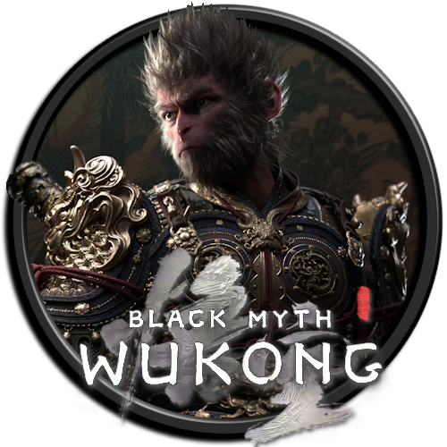 Logo du jeu Black Myth: Wukong représentant le Roi Singe en armure dorée stylisée