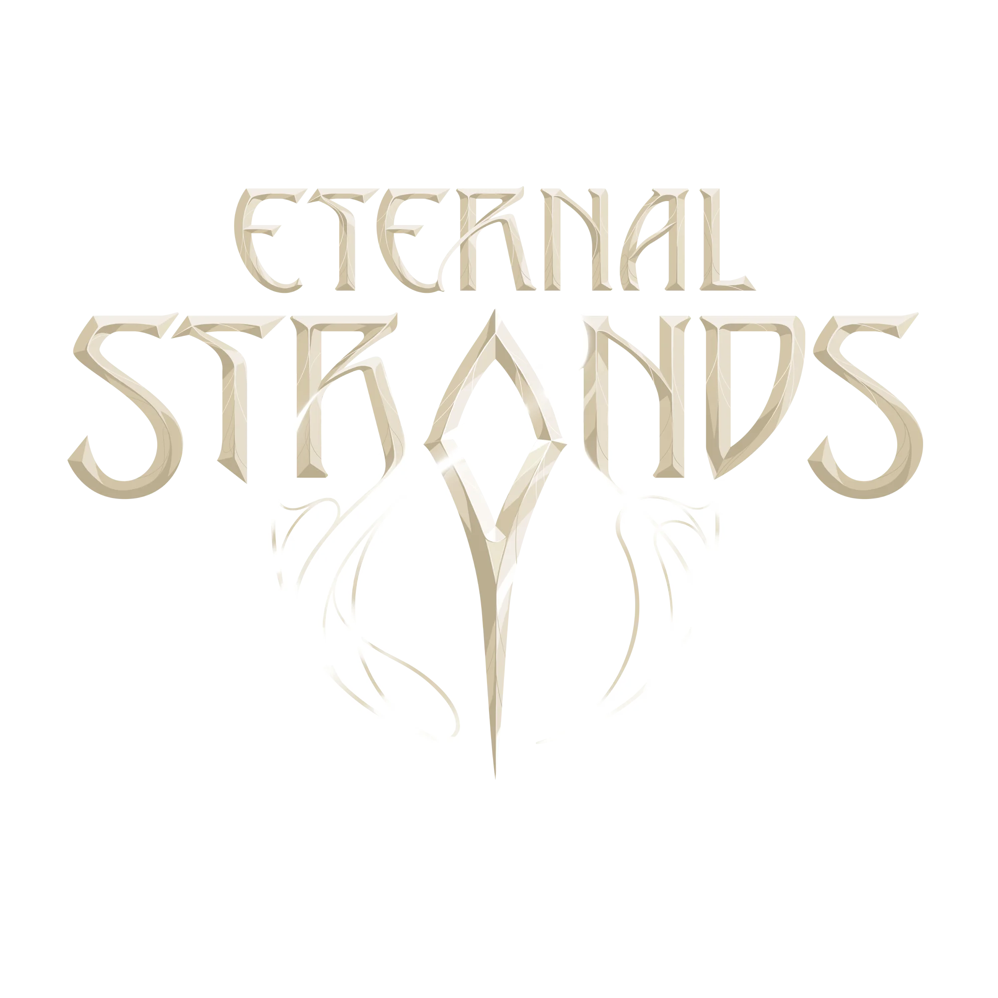 Logo d’Eternal Strands sur fond noir avec typographie claire et symbole mystique en arabesque au centre