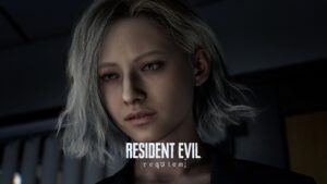 Visuel officiel de Resident Evil 9 Requiem montrant une femme aux cheveux argentés, illustration du leak 2026