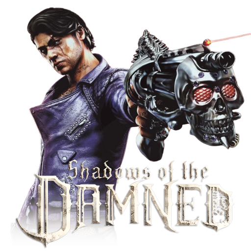 Logo du jeu Shadows of the Damned: Hella Remastered avec Garcia Hotspur armé de Johnson, son pistolet démoniaque.