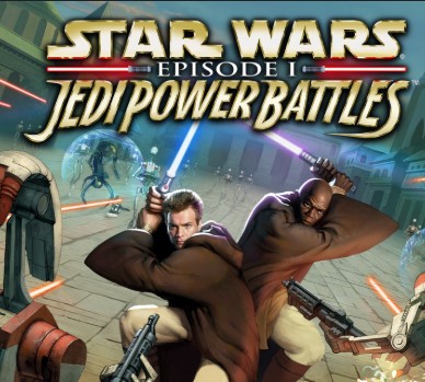 Jaquette de Star Wars Episode I: Jedi Power Battles avec Mace Windu et Obi-Wan tenant des sabres laser