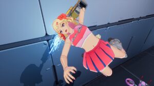 Lycéenne projetée au sol dans un couloir métallique de Full Metal Schoolgirl