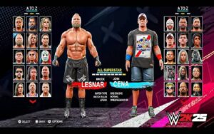 Aperçu du roster complet dans WWE 2K25 avec sélection de superstars
