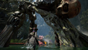 Emma face à un colosse mécanique dans Beast of Reincarnation