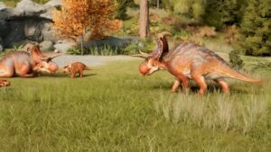 Interactions entre Lokiceratops adultes et bébés