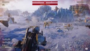 Mission d’élimination de créatures en terrain enneigé dans Helldivers 2