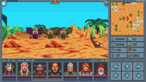 Combat contre des ennemis volants dans un désert de Legends of Amberland III.