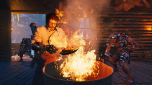 Pizza flambée au feu dans une cabane attaquée par des monstres