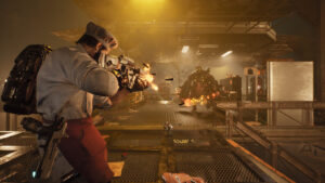 Vue arrière du pizzaiolo avec un sac à dos hamburger et frites