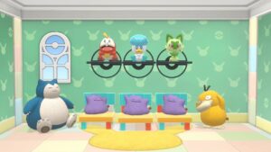 Vaporeon, Pikachu, Litten et d’autres Pokémon dans une maison en bois