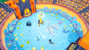 Arène d’eau remplie de Mokitons en pleine action