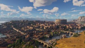 Quartier résidentiel dense avec voies pavées dans Anno 117 Pax Romana