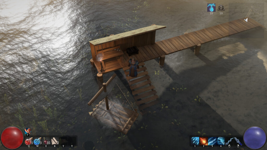 Zone d’amarrage artisanale dans Beyond the Map avec interface de ressources