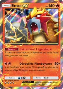 Carte Entei EX en pleine attaque flamboyante