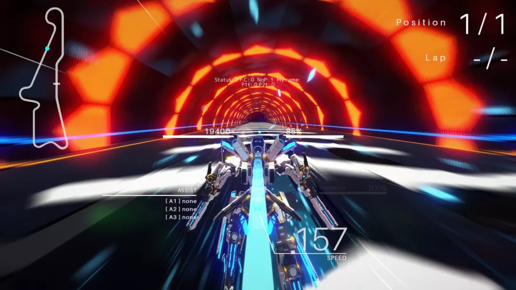 Propulsion d’un mecha dans Break Arts 3 avec statistiques affichées