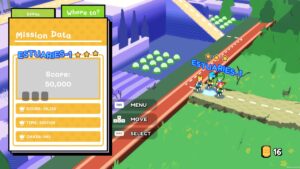 Menu de mission avec score détaillé et carte du niveau Estuaries 1