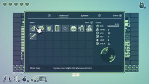 Menu d’inventaire dans Cassette Boy