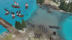 Combat naval entre flottes asiatiques dans Age of Empires IV