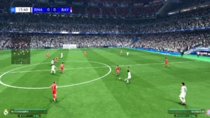 Match entre le Real Madrid et le Bayern Munich dans EA Sports FC 26 au Santiago Bernabéu