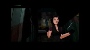 Personnage féminin armé dans un couloir sombre dans Fear Effect