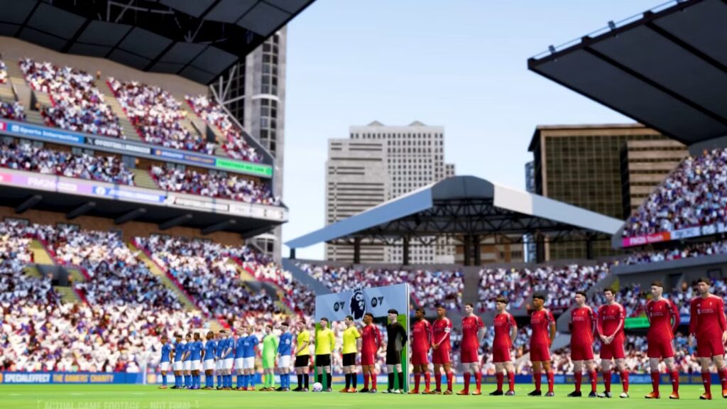 Les joueurs s’alignent avant le coup d’envoi dans Football Manager 26