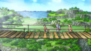 Exploration sur un pont suspendu dans Suikoden STAR LEAP