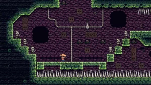 Salle piégée avec des squelettes et des pointes dans The Prisoning Fletcher's Quest