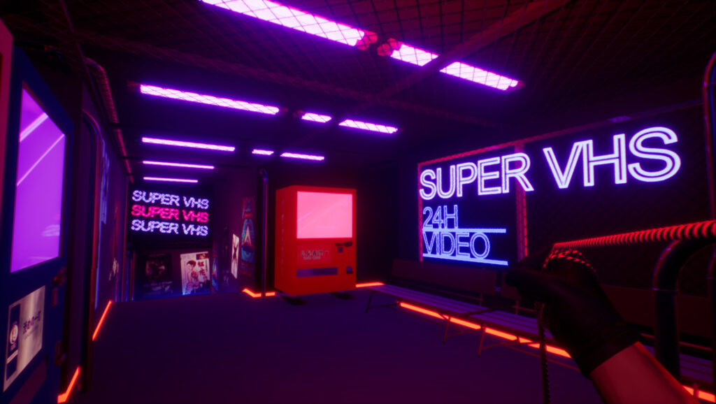 Ambiance rétro futuriste dans un couloir secret de Tokyo Underground Killer