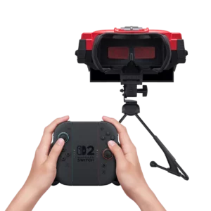 Vue frontale de l’accessoire Virtual Boy Classics monté sur son trépied