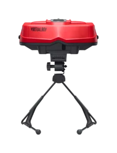Vue arrière du casque Virtual Boy Classics de Nintendo sur son trépied
