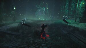 Anima Gate of Memories Remaster gameplay exploration dans une forêt sombre contre des chevaliers armés