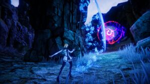 Anima Gate of Memories Remaster héroïne utilisant une attaque magique bleue contre un ennemi