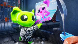 Un Jailien observe une affiche de koala rose tout en creusant le mur de sa cellule