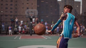 Capture d'écran de gameplay de NBA The Run montrant un match de basketball arcade dynamique