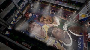 Capture d'écran de gameplay de NBA The Run présentant l'interface de jeu et les options de match