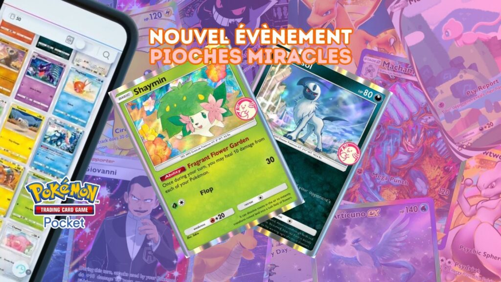 Pokemon TCG Pocket lance l'événement Pioches Miracles Shaymin et Absol du 13 au 23 octobre !