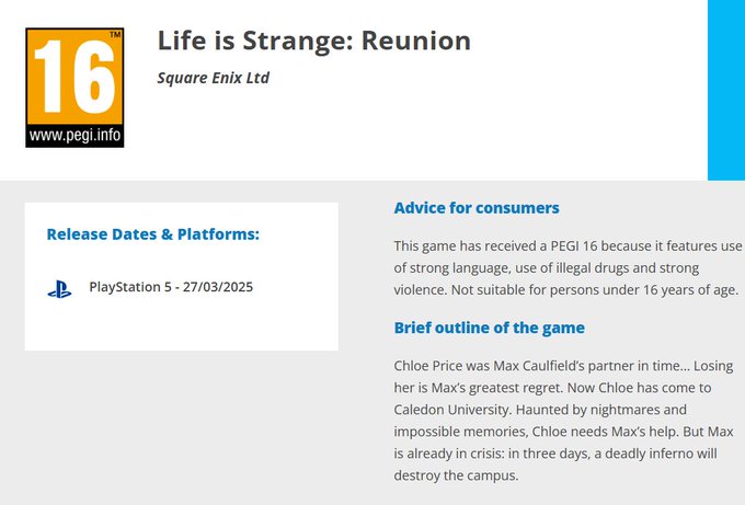 Le PEGI dévoile accidentellement Life is Strange Reunion avec Max et Chloé