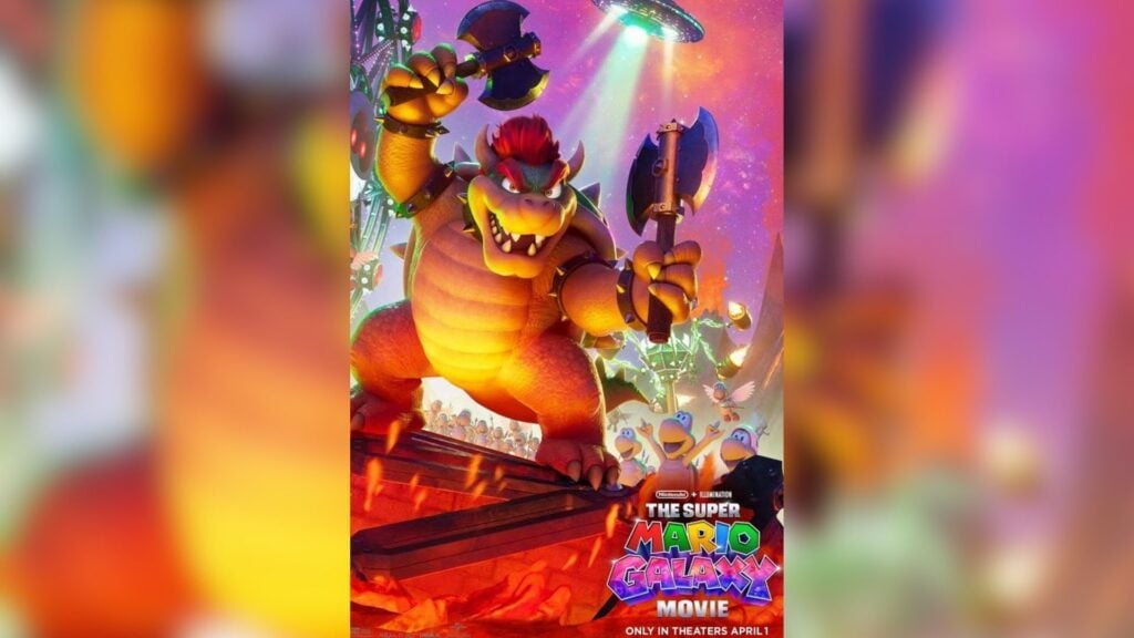 L'affiche Bowser le montre brandissant ses doubles haches devant son armée