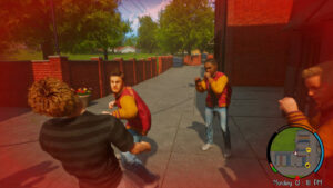 Agefield High Rock The School gameplay4 - combat de lycéens en vestes dans couloir de briques jeu indie PC