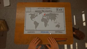 Agefield High Rock The School gameplay8 - mini-jeu Guess the Country carte du monde géographie en classe lycée PC