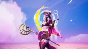 Dead as Disco gameplay - boss Idol féminine aux cornes dorées dans un décor céleste violet, combat rythmique PC Early Access