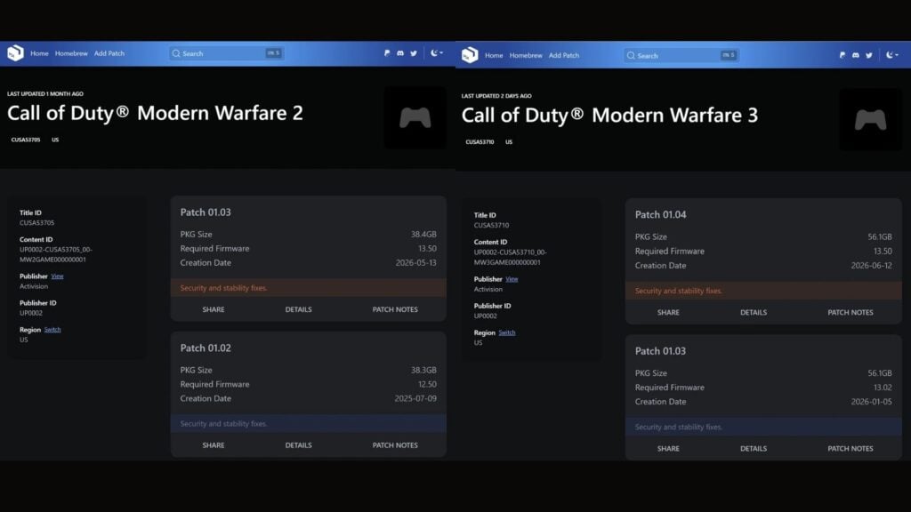 La base Orbis Patches dévoile les portages PS4 de Modern Warfare 2 et 3