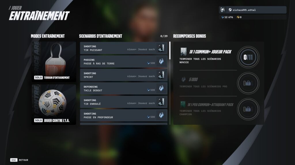 Compléter tous les Scenarios d'entraînement pour les premiers rewards