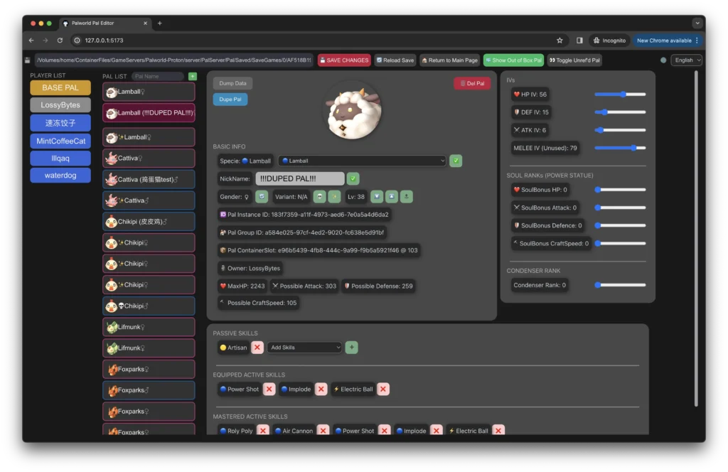 6. Palworld Pal Editor : Éditez et générez vos Pals directement dans la sauvegarde